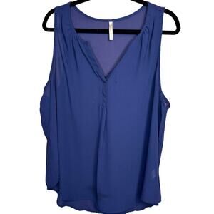 DNA Couture Sheer Chiffon V-neck Tank Top Tunic Navy Blue Size 3x